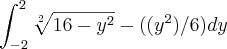 \int_{-2}^{2}\sqrt[2]{16-y^2}-((y^2)/6)dy