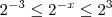 2^{- 3} \leq 2^{- x} \leq 2^3
