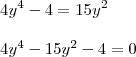 \\ 4y^4 - 4 = 15y^2 \\\\4y^4 - 15y^2 - 4 = 0