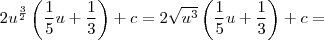 2{u}^{\frac{3}{2}}\left(\frac{1}{5}u + \frac{1}{3} \right) + c = 2\sqrt{{u}^{3}}\left(\frac{1}{5}u + \frac{1}{3} \right) + c =