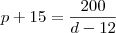 p+15=\dfrac{200}{d-12}