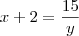 x+2=\frac{15}{y} x+2=\frac{15}{y}