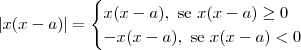 |x(x - a)| =
\begin{cases}
x(x - a),\textrm{ se } x(x - a) \geq 0 \\
-x(x - a),\textrm{ se } x(x - a) < 0
\end{cases}