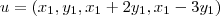 u = (x_1,y_1,x_1+2y_1, x_1-3y_1) u = (x_1,y_1,x_1+2y_1, x_1-3y_1)