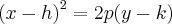{(x-h)}^{2}=2p(y-k)