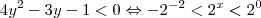4y^2-3y-1<0\Leftrightarrow -2^{-2}<2^x<2^0