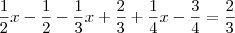 \frac{1}{2}x-\frac{1}{2}-\frac{1}{3}x+\frac{2}{3}+\frac{1}{4}x-\frac{3}{4}=\frac{2}{3}