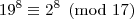 19^8\equiv2^8\pmod{17}