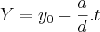 Y={y}_{0}-\frac{a}{d}.t Y={y}_{0}-\frac{a}{d}.t