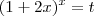 (1+2x)^x = t (1+2x)^x = t