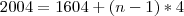 2004=1604+(n-1)*4 2004=1604+(n-1)*4