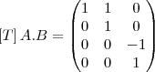 \left[T \right]A.B=
\begin{pmatrix}
   1 & 1 & 0  \\ 
   0 & 1 & 0  \\
   0 & 0 & -1  \\ 
   0 & 0 &  1
\end{pmatrix}