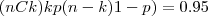 (n C k)kp(n-k)1-p) = 0.95