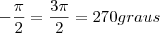 - \frac{\pi}{2} = \frac{3\pi}{2} = 270 graus - \frac{\pi}{2} = \frac{3\pi}{2} = 270 graus