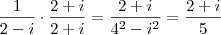 \frac{1}{2-i} \cdot \frac{2+i}{2+i} = \frac{2+i}{4^2 -i^2} = \frac{2+i}{5}