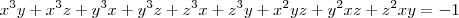 x^3y+x^3z+y^3x+y^3z+z^3x+z^3y+x^2yz+y^2xz+z^2xy=-1