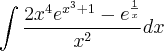 \int \frac{2x^{4} e^{x^3 + 1} - e^{\frac{1}{x}}}{x^{2}} dx