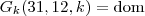 G_k(31,12,k) = \text{dom}