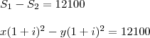 \\ S_1 - S_2 = 12100 \\\\ x(1 + i)^2 - y(1 + i)^2 = 12100