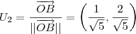 U_2 = \frac{\overrightarrow{OB}}{||\overrightarrow{OB}||} = \left(\frac{1}{\sqrt{5}} , \frac{2}{\sqrt{5}} \right )