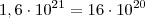 1,6 \cdot 10^{21}=16 \cdot 10^{20} 1,6 \cdot 10^{21}=16 \cdot 10^{20}
