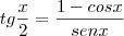 tg \frac{x}{2} = \frac{1 - cos x}{sen x}