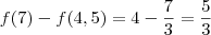 f(7) - f(4,5) = 4 - \frac{7}{3} = \frac{5}{3} f(7) - f(4,5) = 4 - \frac{7}{3} = \frac{5}{3}