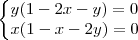 \left\{\begin{matrix}
y(1-2x-y)=0\\
x(1-x-2y)=0
\end{matrix}\right. \left\{\begin{matrix}
y(1-2x-y)=0\\
x(1-x-2y)=0
\end{matrix}\right.