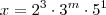 x=2^3 \cdot 3^m \cdot 5^1 x=2^3 \cdot 3^m \cdot 5^1