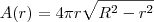 A(r) = 4\pi r \sqrt{R^2 - r^2}