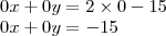 \\0x + 0y = 2 \times 0 - 15 \\ 0x + 0y = - 15 \\0x + 0y = 2 \times 0 - 15 \\ 0x + 0y = - 15