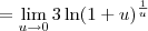 = \lim_{u\to 0}3\ln(1 + u)^\frac{1}{u} = \lim_{u\to 0}3\ln(1 + u)^\frac{1}{u}
