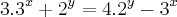 3.{3}^{x}+{2}^{y} = 4.{2}^{y} - {3}^{x}