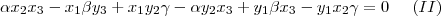 \alpha x_2x_3  - x_1\beta y_3 + x_1y_2\gamma - \alpha y_2x_3 + y_1\beta x_3  - y_1x_2\gamma = 0 \;\;\;\;\; (II)