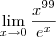 \lim_{x\to 0}{\frac{{x}^{99}}{{e}^{x}}}