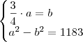 \begin{cases}\dfrac{3}{4}\cdot a = b \\ a^2-b^2=1183\end{cases}