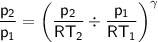 \mathsf{\frac{p_2}{p_1} = \left ( \frac{p_2}{RT_2} \div \frac{p_1}{RT_1} \right )^{\mathsf{\gamma}}}