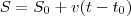 S = S_0 + v(t - t_0) S = S_0 + v(t - t_0)