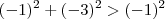 (-1)^2 + (-3)^2 > (-1)^2 (-1)^2 + (-3)^2 > (-1)^2