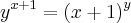 {y}^{x+1}={(x+1)}^{y} {y}^{x+1}={(x+1)}^{y}