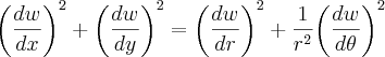 {\left(\frac{dw}{dx} \right)}^{2}+{\left(\frac{dw}{dy} \right)}^{2}={\left(\frac{dw}{dr} \right)}^{2}+\frac{1}{{r}^{2}}{\left(\frac{dw}{d\theta} \right)}^{2}