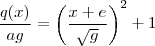 \frac{q(x)}{ag} = \left(\frac{x+e}{\sqrt{g}}\right)^2 + 1 \frac{q(x)}{ag} = \left(\frac{x+e}{\sqrt{g}}\right)^2 + 1
