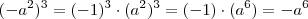 (-a^2)^3 = (-1)^3 \cdot (a^2)^3 = (-1) \cdot (a^6) = - a^6