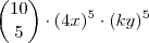 \dbinom{10}{5}\cdot(4x)^5\cdot(ky)^5