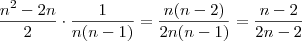 \frac{n^2-2n}{2}\cdot \frac{1}{n(n-1)}=\frac{n(n-2)}{2n(n-1)}=\frac{n-2}{2n-2}