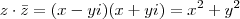z \cdot \bar{z} = (x -yi)(x+yi) = x^2+y^2 z \cdot \bar{z} = (x -yi)(x+yi) = x^2+y^2