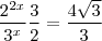 \frac{2^{2x}}{3^x} \frac{3}{2} = \frac{4 \sqrt{3} }{3}