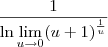 \frac{1}{\displaystyle{\ln \lim_{u\to 0} (u+1)^\frac{1}{u}}} \frac{1}{\displaystyle{\ln \lim_{u\to 0} (u+1)^\frac{1}{u}}}