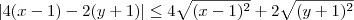 |4(x-1) - 2(y+ 1)| \leq 4\sqrt{(x-1)^2} + 2\sqrt{(y+1)^2} |4(x-1) - 2(y+ 1)| \leq 4\sqrt{(x-1)^2} + 2\sqrt{(y+1)^2}