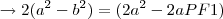 \rightarrow 2({a}^{2}-{b}^{2}) = (2{a}^{2}-2aPF1) \rightarrow 2({a}^{2}-{b}^{2}) = (2{a}^{2}-2aPF1)